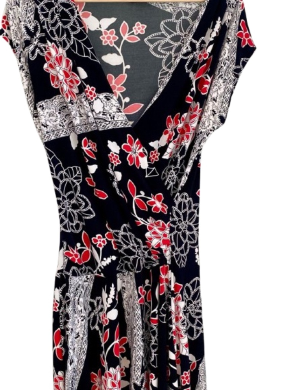American City Wear Black Midi Dress with Red & White Floral Print